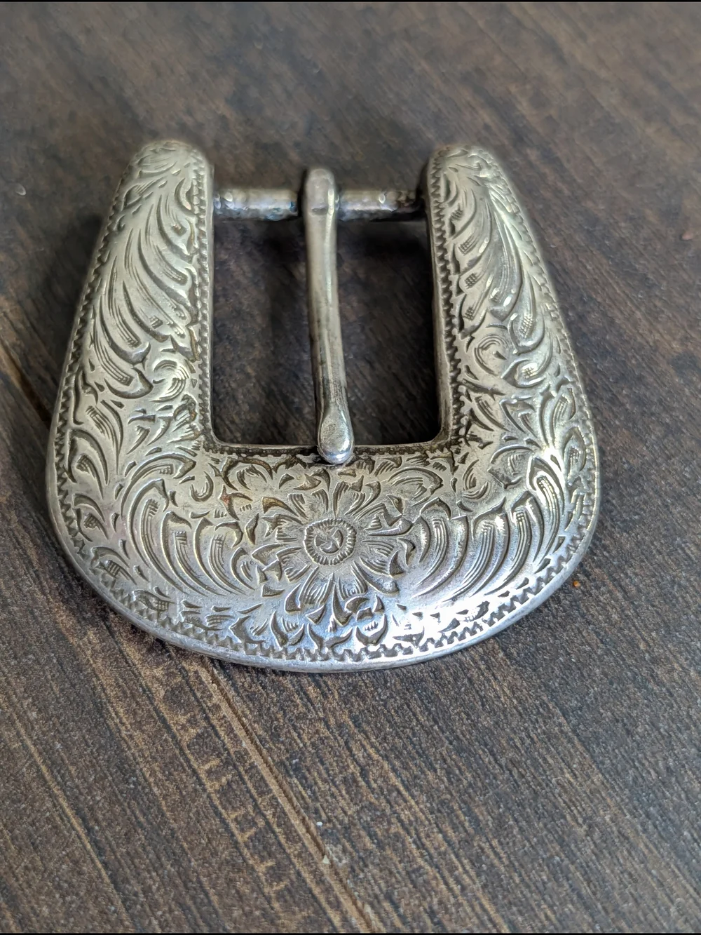 CHAMBERS 925 Sterling Silver Engraved Western 2pc Western Belt Buckle & Keeper